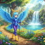 Angel Girl Brianna in blue bodysuit hiking nature 1/3